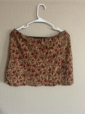Aeropostale Tan Mini Skirt with Red Floral Embroidery